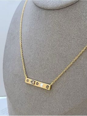 Coach Gold-Tone Bar Necklace with Crystal and Pearl Accents